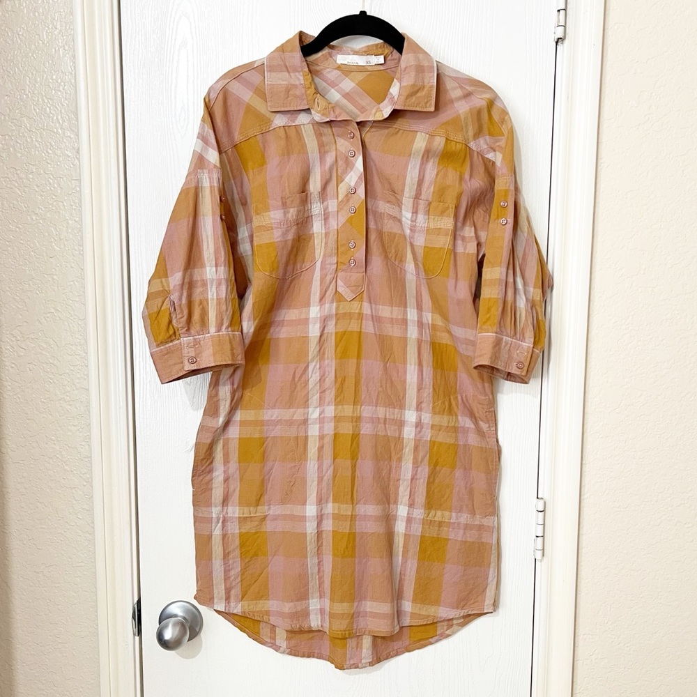 Parana Plaid Deryn Collar Shirt Dress Boho Minimalist Casual Sporty XS